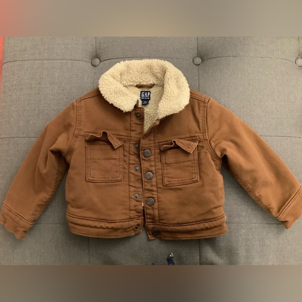 Gap denim toddler aviator jacket 2T brown unisex brand new
